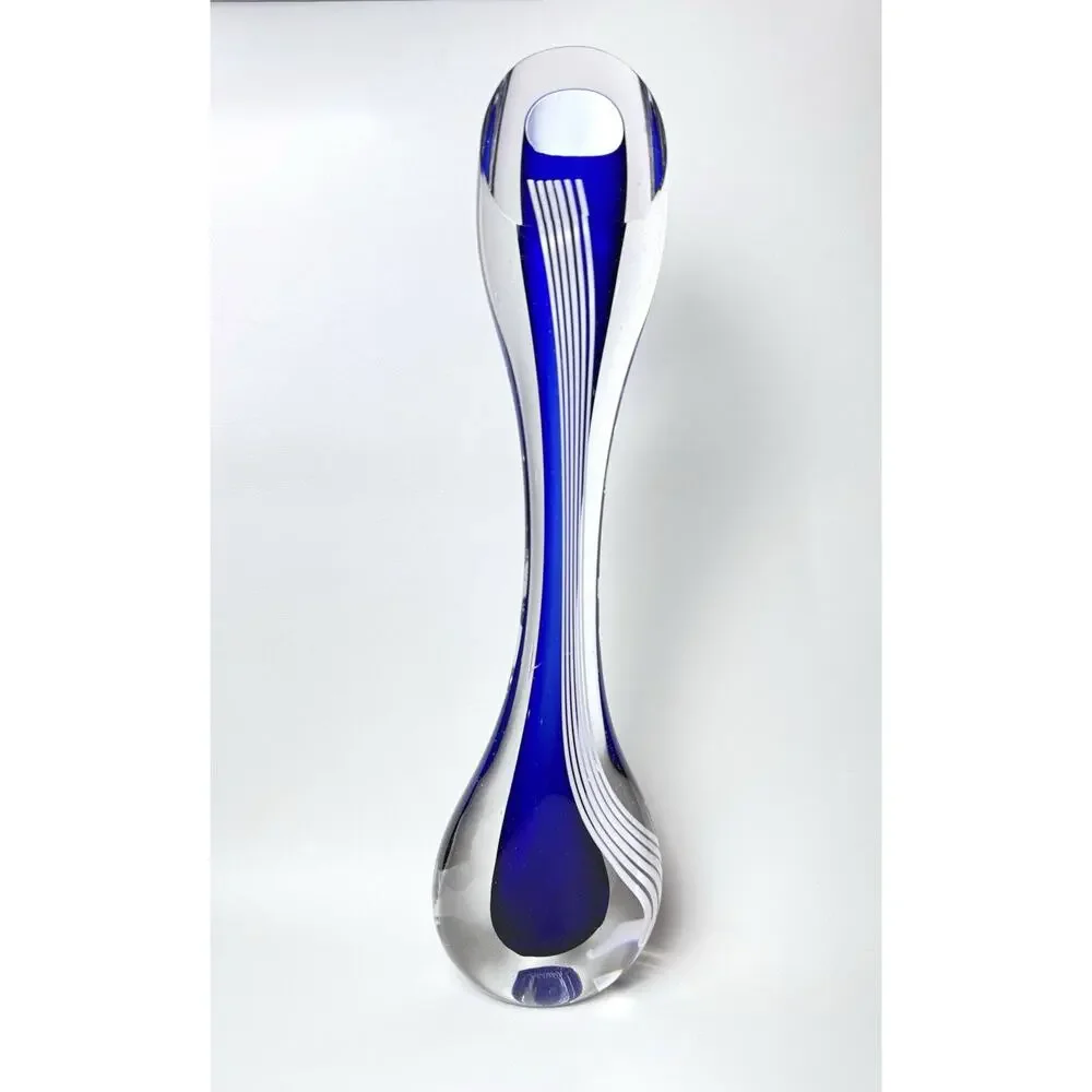 Studio Art Glass Sculpture Vase Cobalt Blue Sommerso Filigrana HJ Yarrito Signed